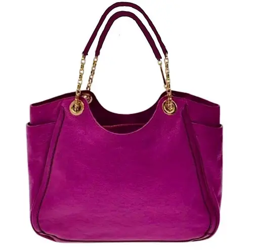 Salvatore Ferragamo GANCINI Magenta Leather Betulla Shoulder Bag w/ Side Pockets