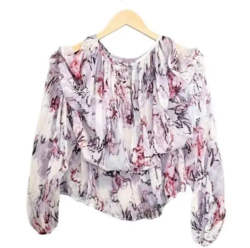 IRO NWT  Jozefa Abstract Print Cut-Out Ruffle Pleated Blouse Women’s Size 6 US