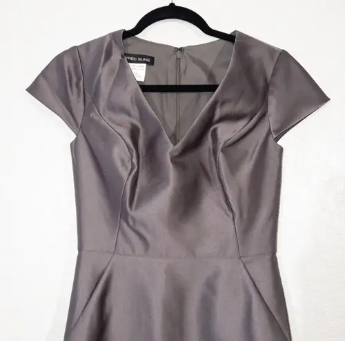 Alfred Sung NWT  Caviar Gray Cap Sleeve V-Neck Satin Gown Size 0