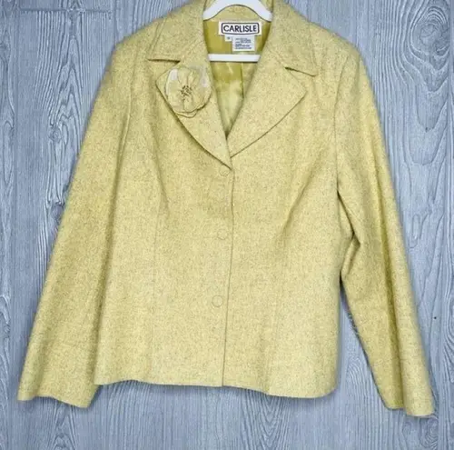 Carlisle Vintage wool and cashmere blend yellow blazer / jacket size 10 w flower