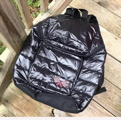 SHINY REFLECTIVE VINAL LIKE RACING CHECKERED FLAG EMBROIDERED BACKPACK Black