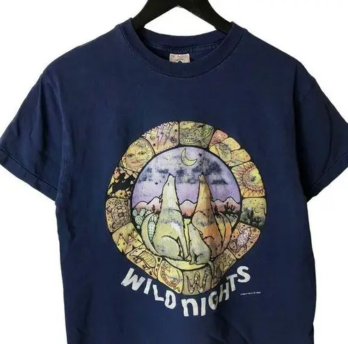 Delta Wild Nights Wolves Nature T Shirt 90s 1997 Vintage Graphic Tee Blue Small S