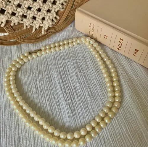 American Vintage Vintage “Georgette” Peachy Pink Long Pearl Necklace 36” Classic Femme Elegant