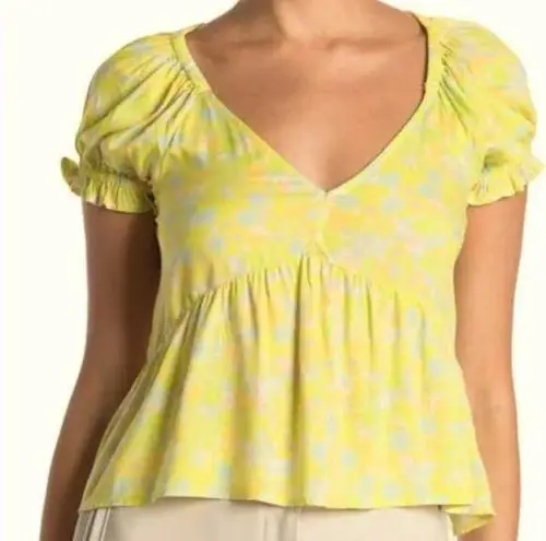 Abound NWT  Micro Floral Swing Casual Top Yellow Cap Sleeve Size XS