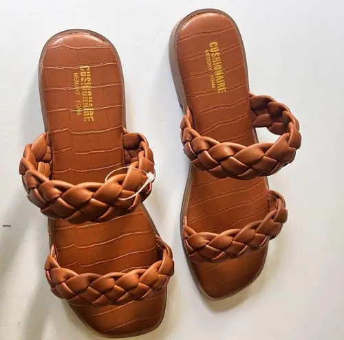 Cushionare Cushionaire Women's Double Braided Cognac Brown  Strap Low Heel  Sandals Sz 8