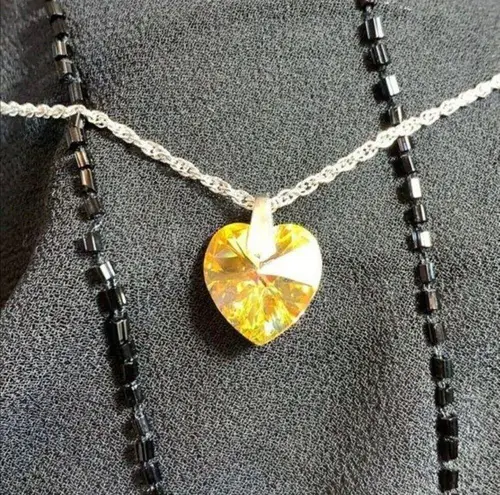 Swarovski Crystal AB Heart Pendant on Silver Chain Necklace