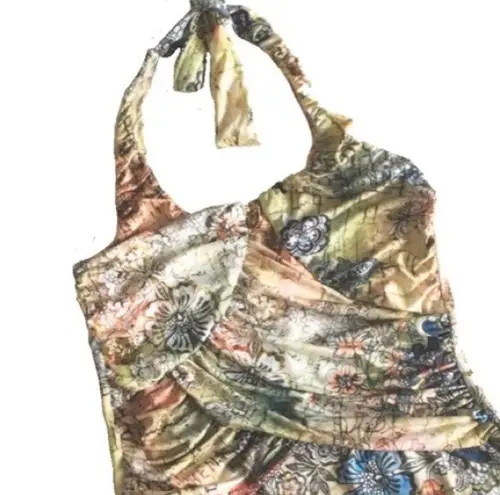 new Boho Chic ❤︎ Romantic Artsy Floral Print Draped Halter Top ❤︎ Pin Up Chic L Size L