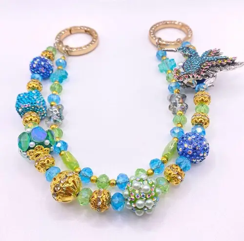 Handmade 🪺Luxury Bag Charm Chain / Phone Chain /Keychain HUMMINGBIRD Bling Crystal Beads