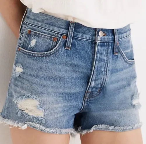 Madewell Relaxed Denim Shorts Button Fly Distressed Size 27 high rise