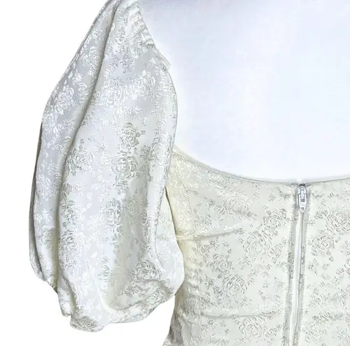 Vintage 80s Handmade Short Off White Retro Wedding Prom Dress Puff Sleeve Bow XS