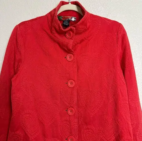 Desigual Red Heart Embroidered Jacquard Long Sleeves Peacoat, Sz Medium