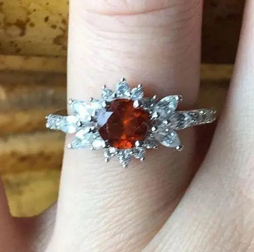 Natural Hessonite Garnet Sterling Silver Ring Red Size 6