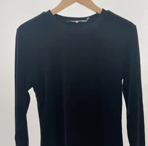 Pam & Gela Shirred Mini Dress Black Terry Velour Adjustable Ruching Size Large