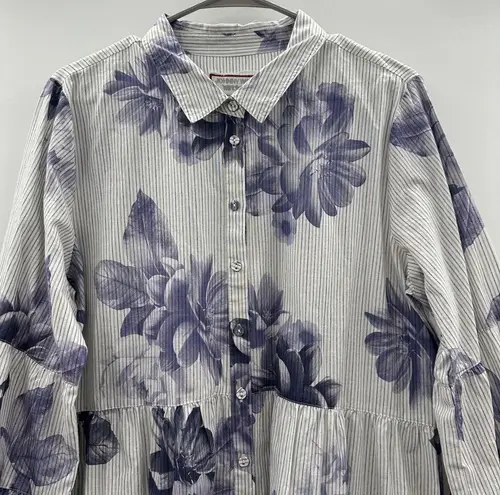 Johnny Was  Delaney Easy Tiered White & Purple Floral Print Shirt Dress Sz L NEW