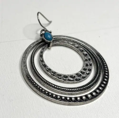 Premier Designs Large Silver Tone Multi Hammered Circle Dangle Earring Turquoise
