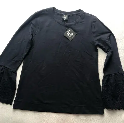 Bobeau Eyelet Bell Sleeve Sweatshirt Navy NWT