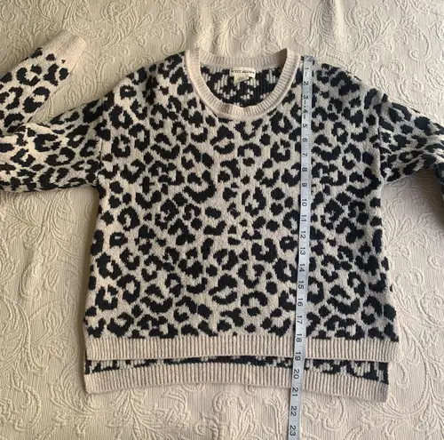 Yet Again Cream Leopard Animal Print Pullover Knit Crew Neck Sweatshirt