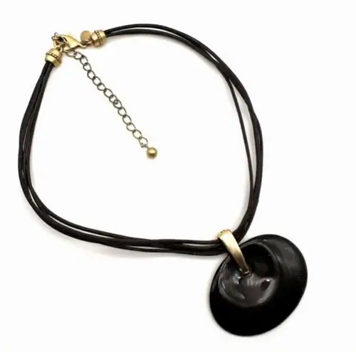 Chico's Chico’s leather multi cord layered enamel coated pendant necklace espresso brown