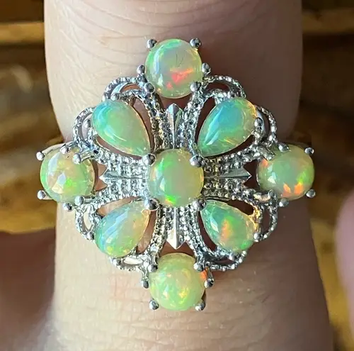 Natural Honey Opal Sterling Silver Cocktail Ring Size 7