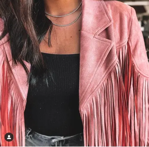 Faux Suede Fringe Jacket Blush/Pink Pink