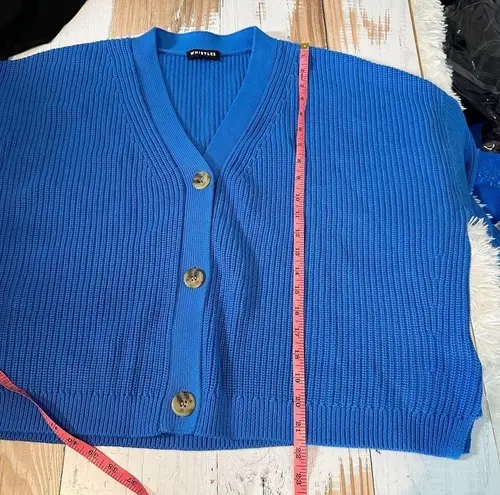 Whistles Mara Knitted Cotton Ribbed Cardigan Blue Size Large