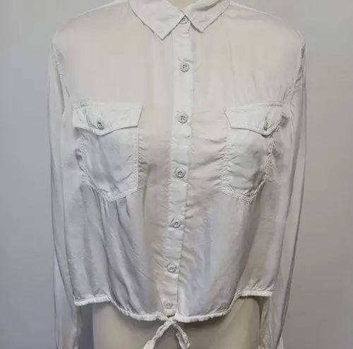 Urban Outfitters  white satin cropped utility button down size medium thumbnail 1