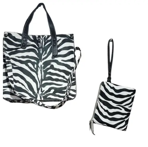Zebra Print Black & White Hand Bag/Tote w/ Zip Wallet/Pouch/Wristlet