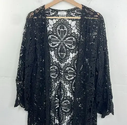 Bluivy Young Contemporary Crochet Black Kimono Duster open front long sleeve M Size M