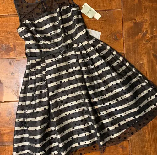 Eliza J NWT  black and silver Tulle Party Dress size 2 striped retro dance party