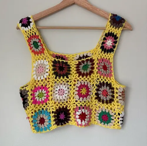 None Colorful Crochet Patchwork Tank Top