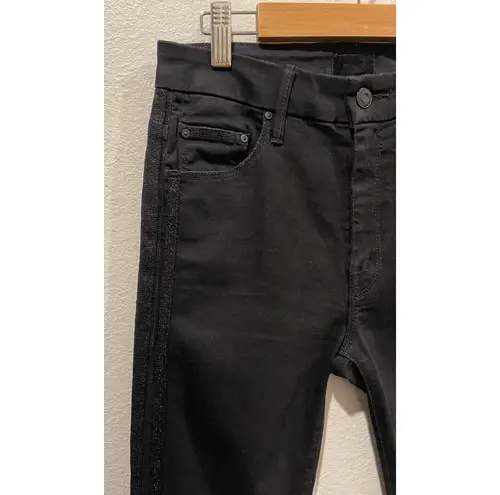 MOTHER Denim MOTHER High Waist Looker Ankle Fray Guilty Party Racer Black Jeans