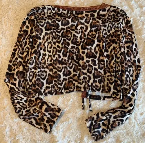 Cheetah Tie Front Crop With Lace Detail Multi Size L