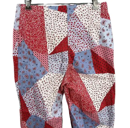 Monki Patchwork Pants Red Blue Slim Fit Cottage Craft Boho Size 42 (EU) 10 (US)