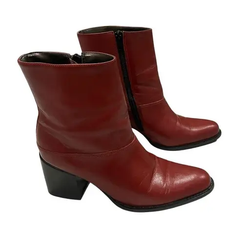 Connie Y2K Mid Calf Red/Maroon Leather Chunky Heel Boots Red Size 7