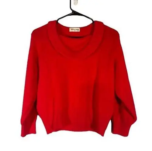 Pierre Cardin Red Long Sleeve Ribbed Neckline Short Knit Sweater Women Sz M