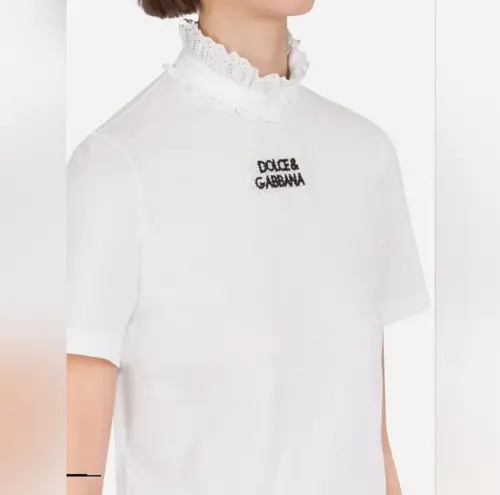 Dolce & Gabbana Gothic Look White Lace Trim Top Size 36