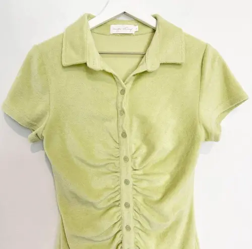 Beige Botany Terrycloth Collared Button Front Ruched Bodycon Mini Dress Large