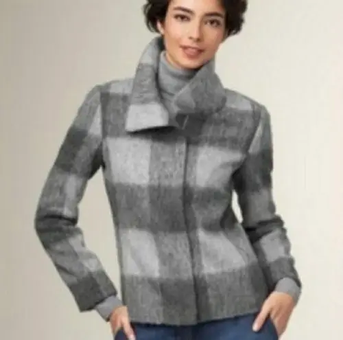 Talbots  Gray Buffalo Plaid Wool Blend Jacket