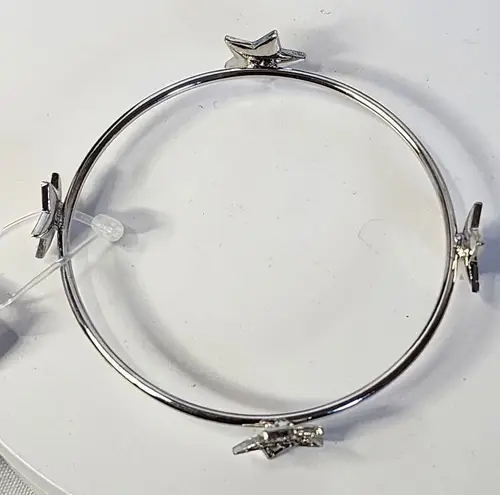 Silver Steel Bangle Bracelet with Stars Pave Crystals