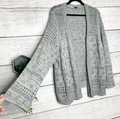 Torrid  Gray Long Sleeve Pointelle Open Knit Cardigan Sweater Size 3X 22-24