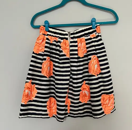 Tenki Navy Blue White Hot Pink Floral A Line Skirt