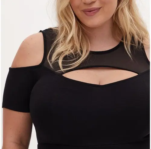 Torrid  Mesh Yoke Peplum Top Deep Black 6 / 6X