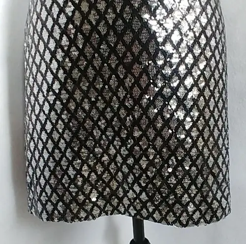 Kenar Silver Sequin Diamond Metallic Mini Skirt