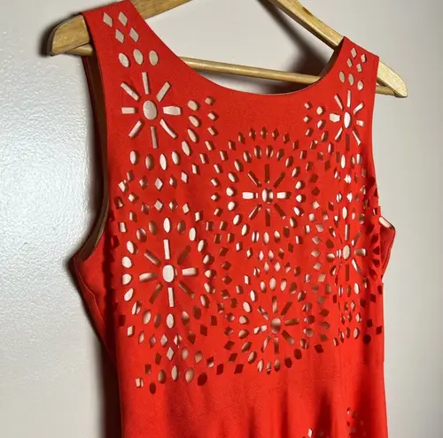 Aryeh CLEARANCE! Orange Laser Cutout A-Line Dress Size L EUC