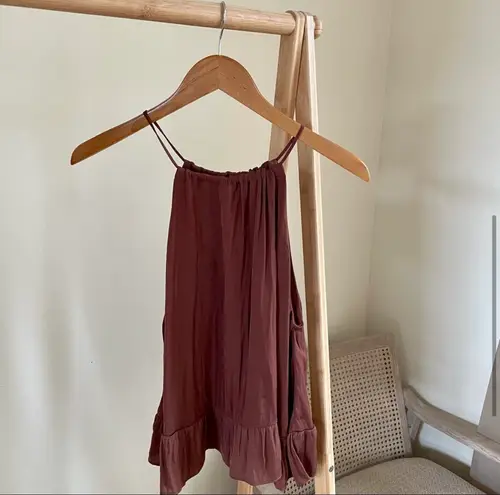 Mango Halterneck Ruffle Hem Tank Top in Brown - XS