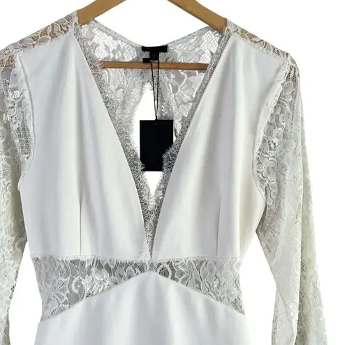 NBD NWT  x Revolve White Lace Long Sleeve Open Back Mini Dress, Size Large