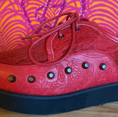 Iron fist NEW! Lovelace Your Face RED Lace Studded Platform Creepers Size 36/5