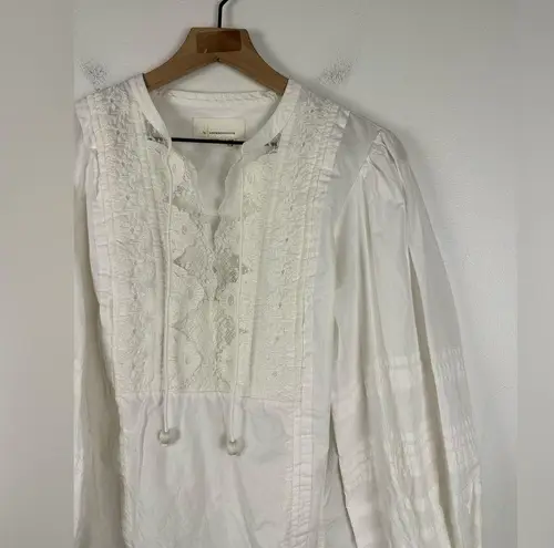 Anthropologie Delilah White Embroidered Pleated Lace Peasant Blouse Size 14