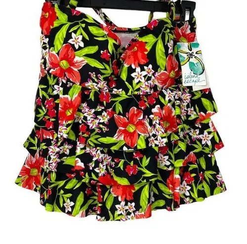 ISLAND ESCAPE RED BLACK & GREEN FLORAL DESIGN TIERED BANDINI SIZE 10