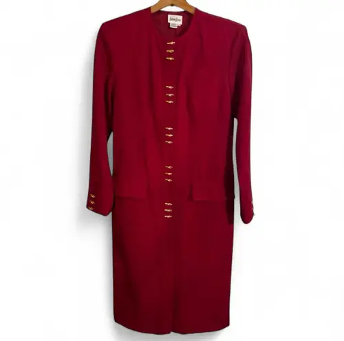 Neiman Marcus Early 90’s Cherry Red Wool Lightweight Midi Dress Jacket Sz 8